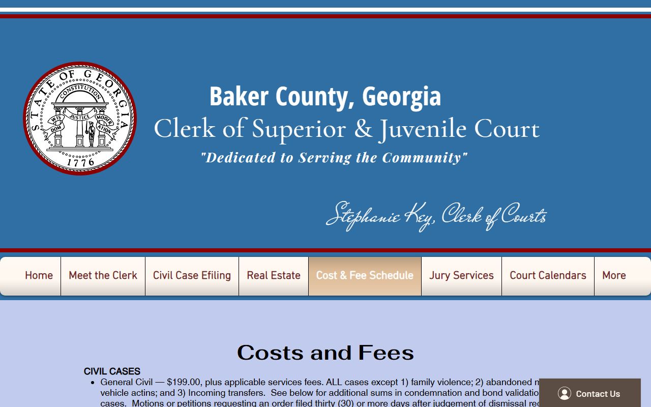 Baker County court records copy fee schedule