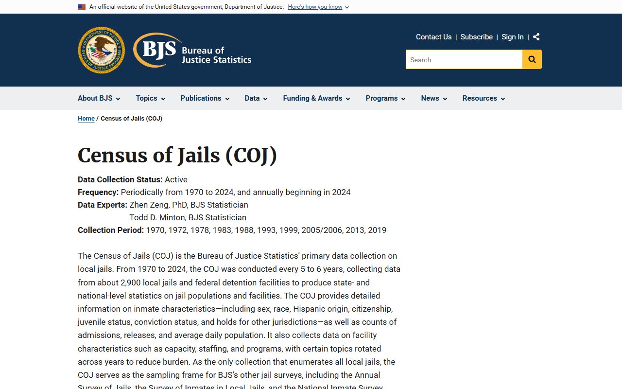 Baker County inmate population jail census methodology